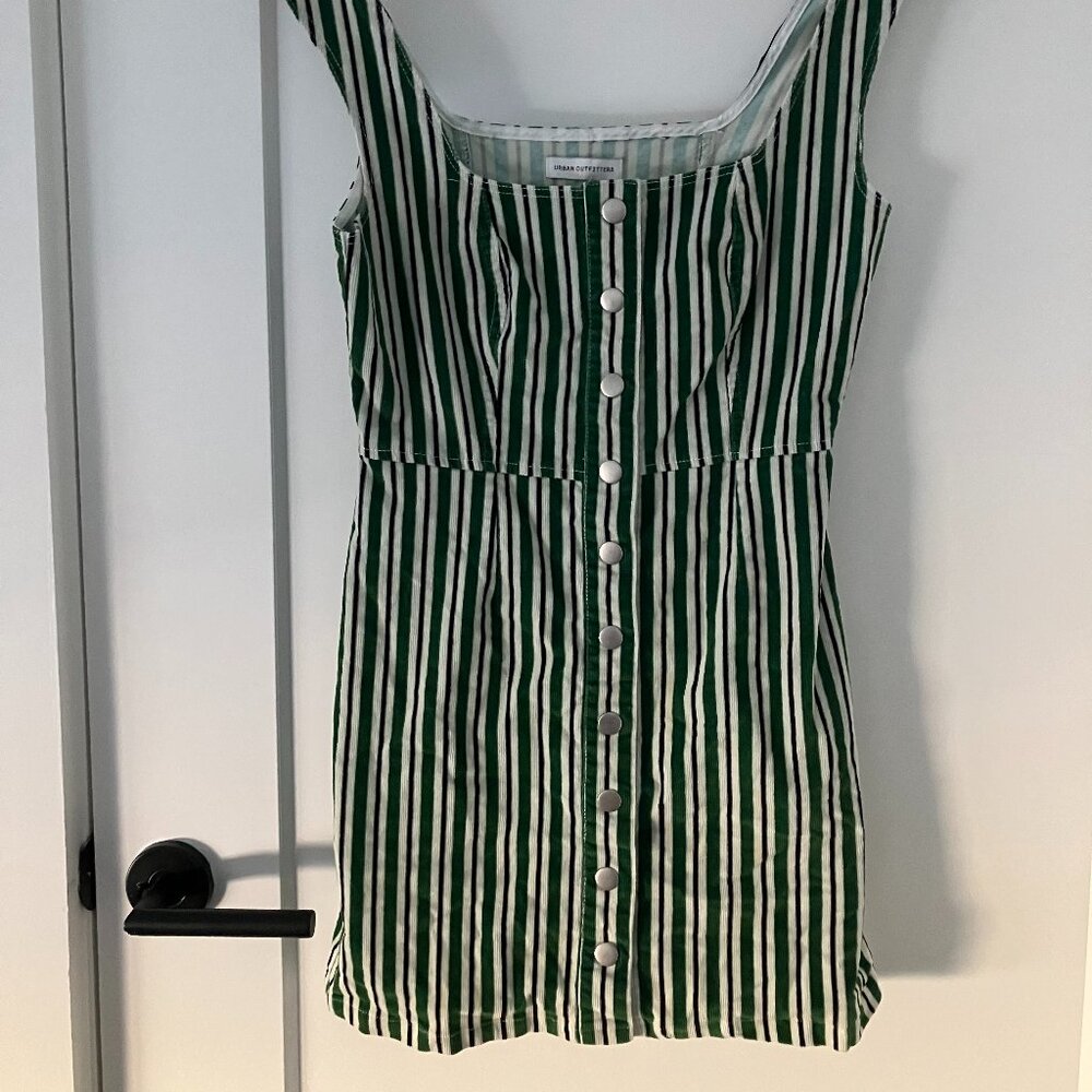 Urban Outfitters Green Striped Corduroy Overall Dress, Size 6
